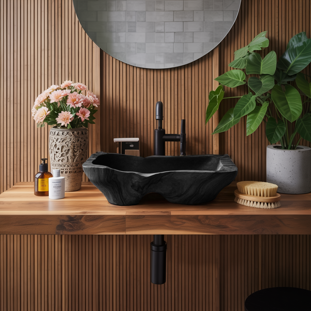 Mid Century Rustic Wooden Vessel Sink For Bathroom Ideas