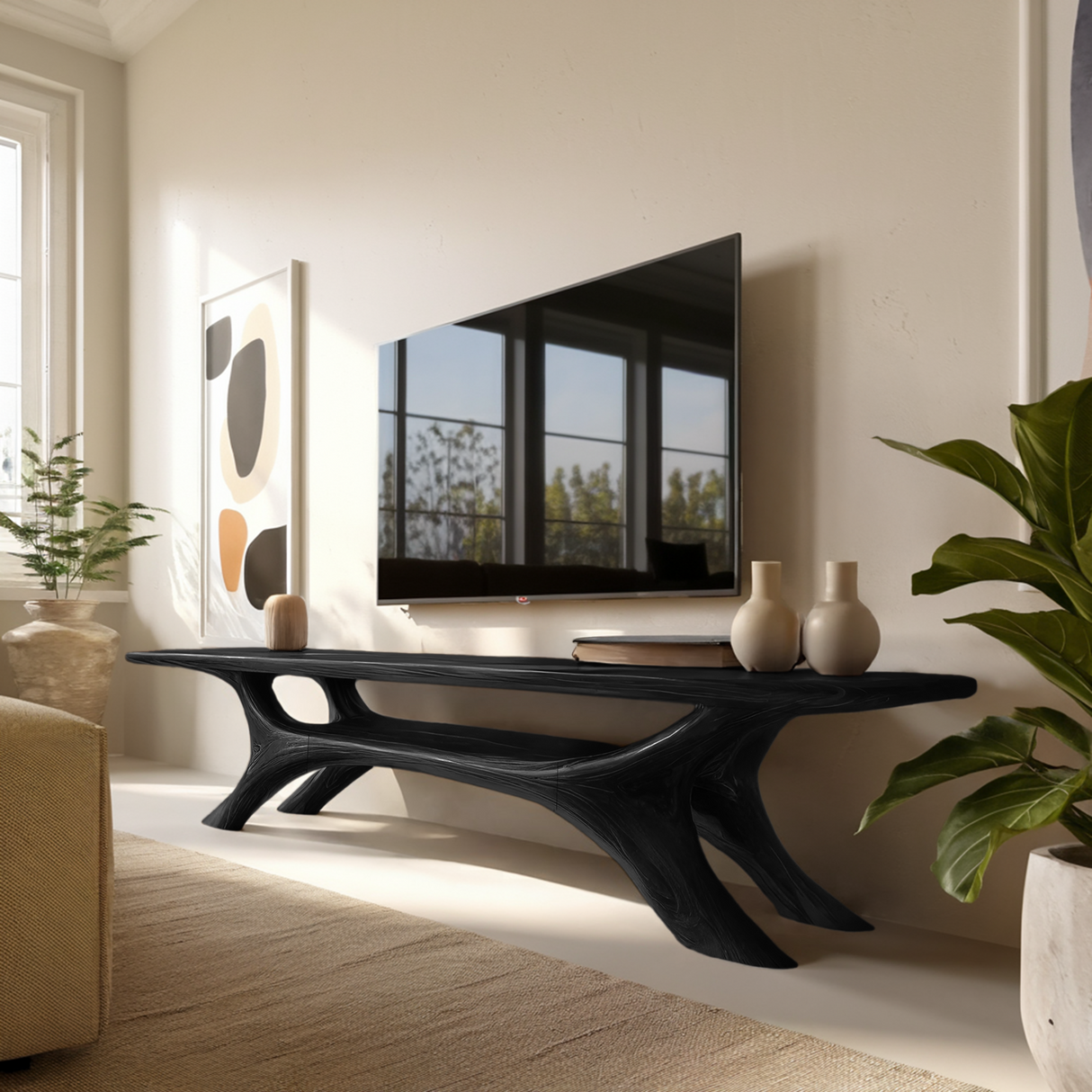 Modern Sculptural TV Cabinet For Living Room Accent