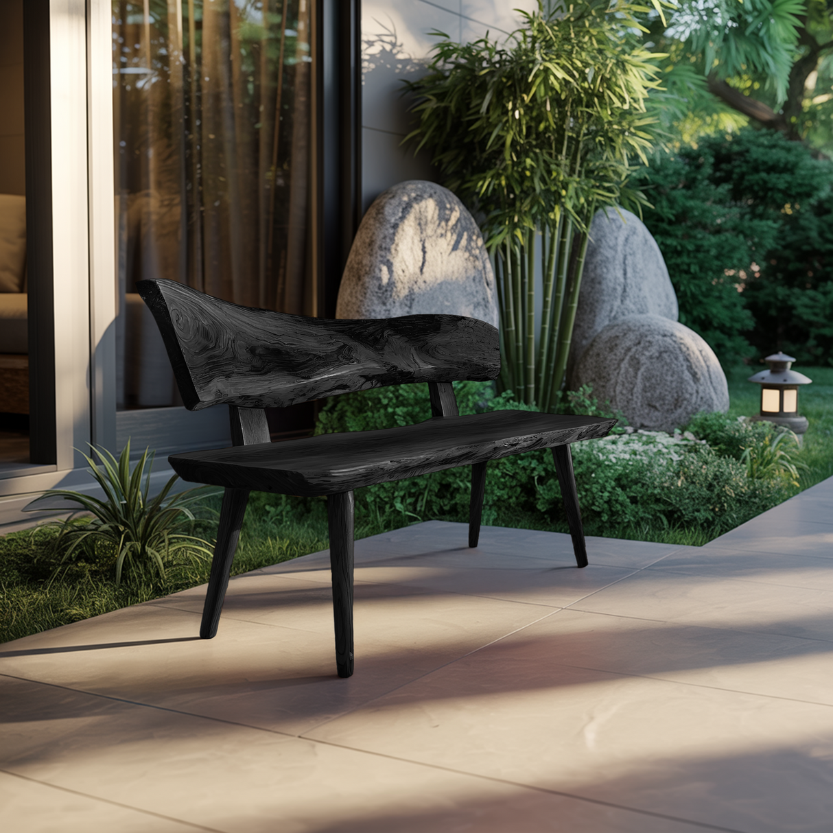 Minimal Outdoor Wooden Bench For Green Garden