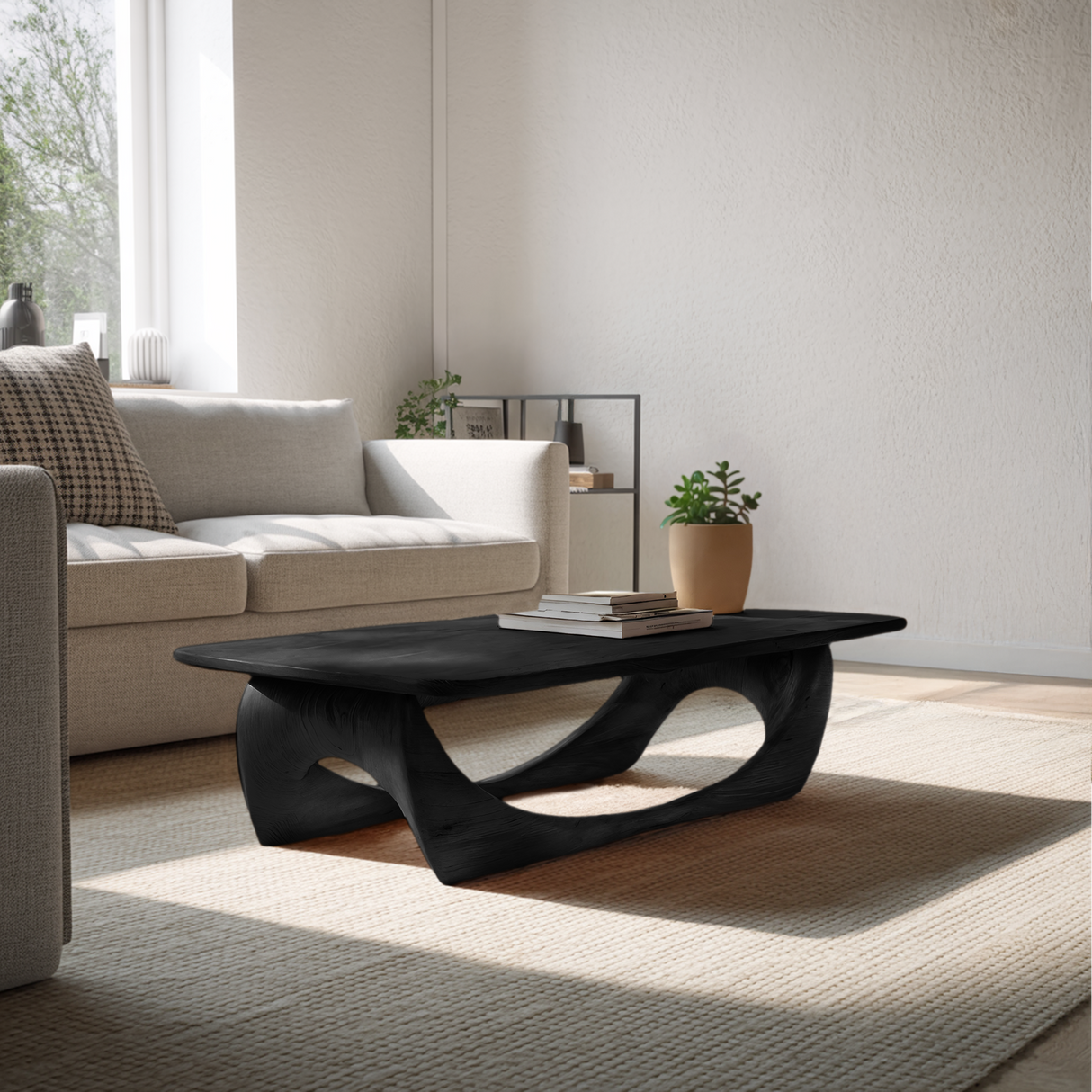 Minimal Coffee Table Smooth Curved Base For Living Room