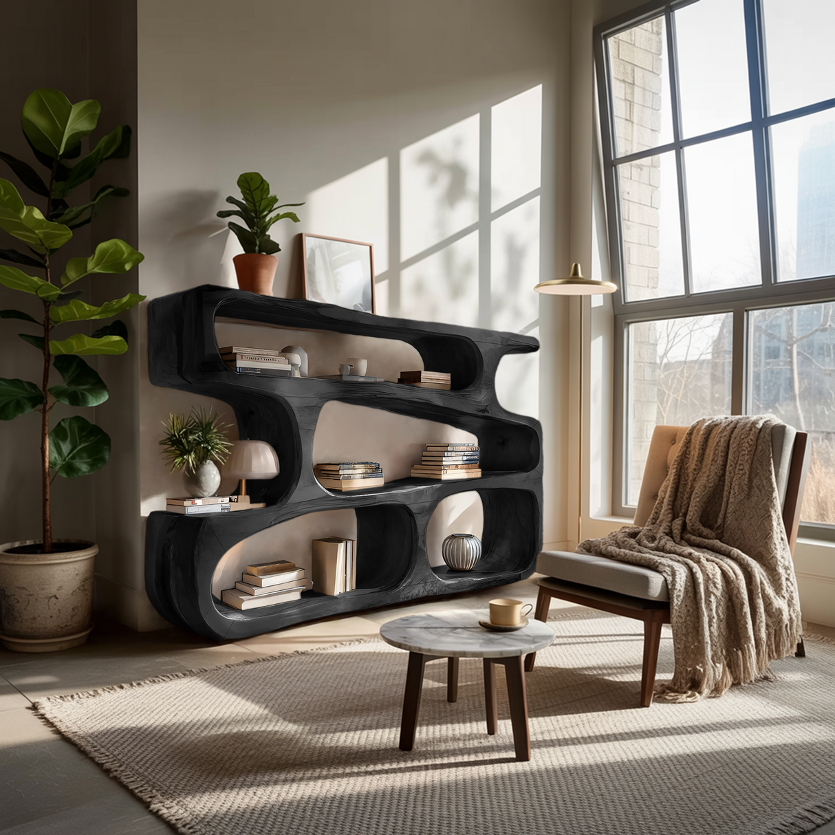Modern Curved Bookcase Statement Piece For Living Room
