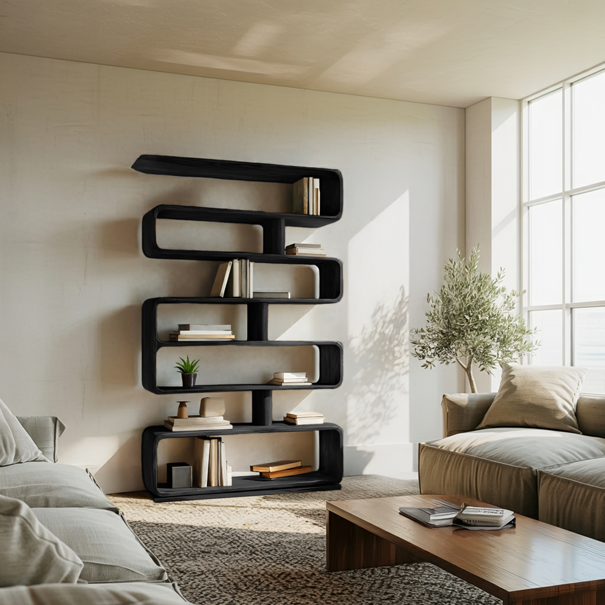 Modern Bookcase Freestanding Shelving Unit For Home Organization