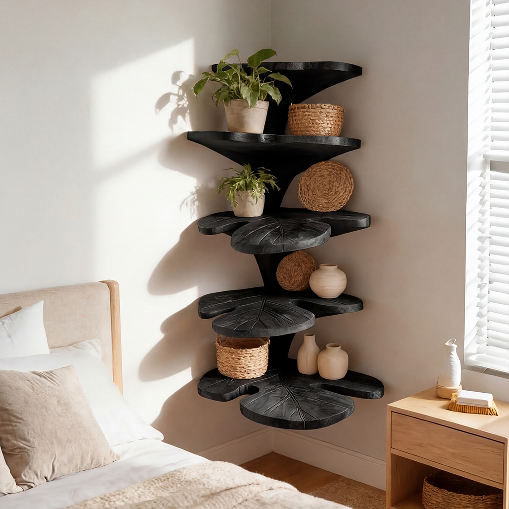 Rustic Leaf Corner Shelf Living Room Wall Decor Display