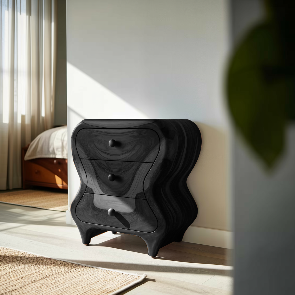 Sculptural Cabinet With Organic Curves And Drawers For Bedroom And Entryway