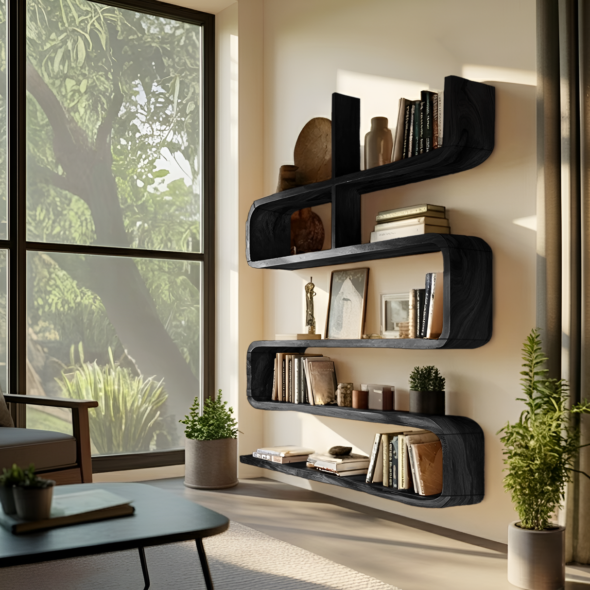 Modern Natural Wood Display Shelf For Living Room Wall Decor
