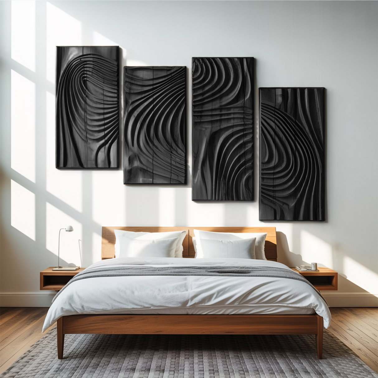 Carved Wall Art Panel With Abstract Wave Design For Hallway