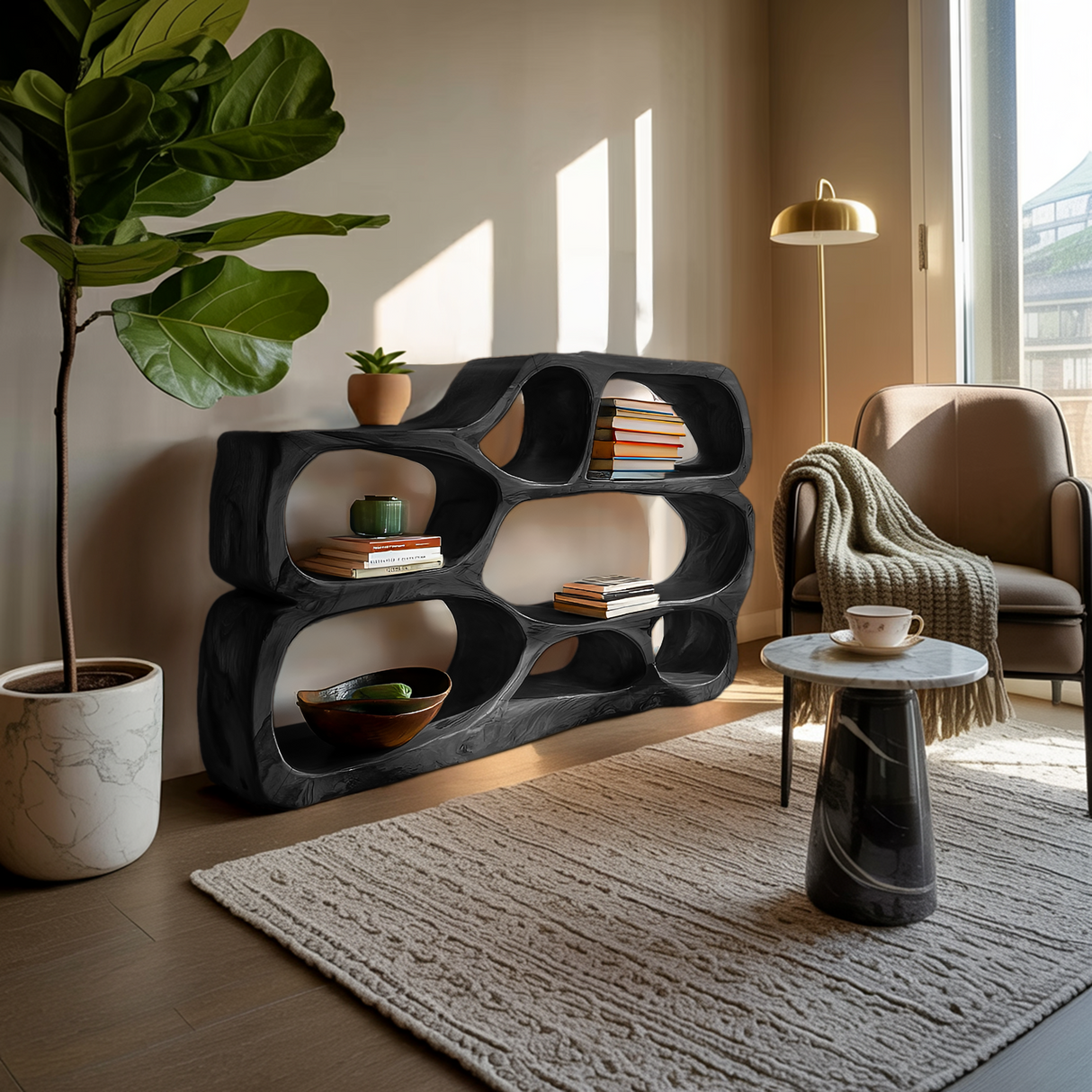 Artistic Curved Bookshelf For Living Room Styling