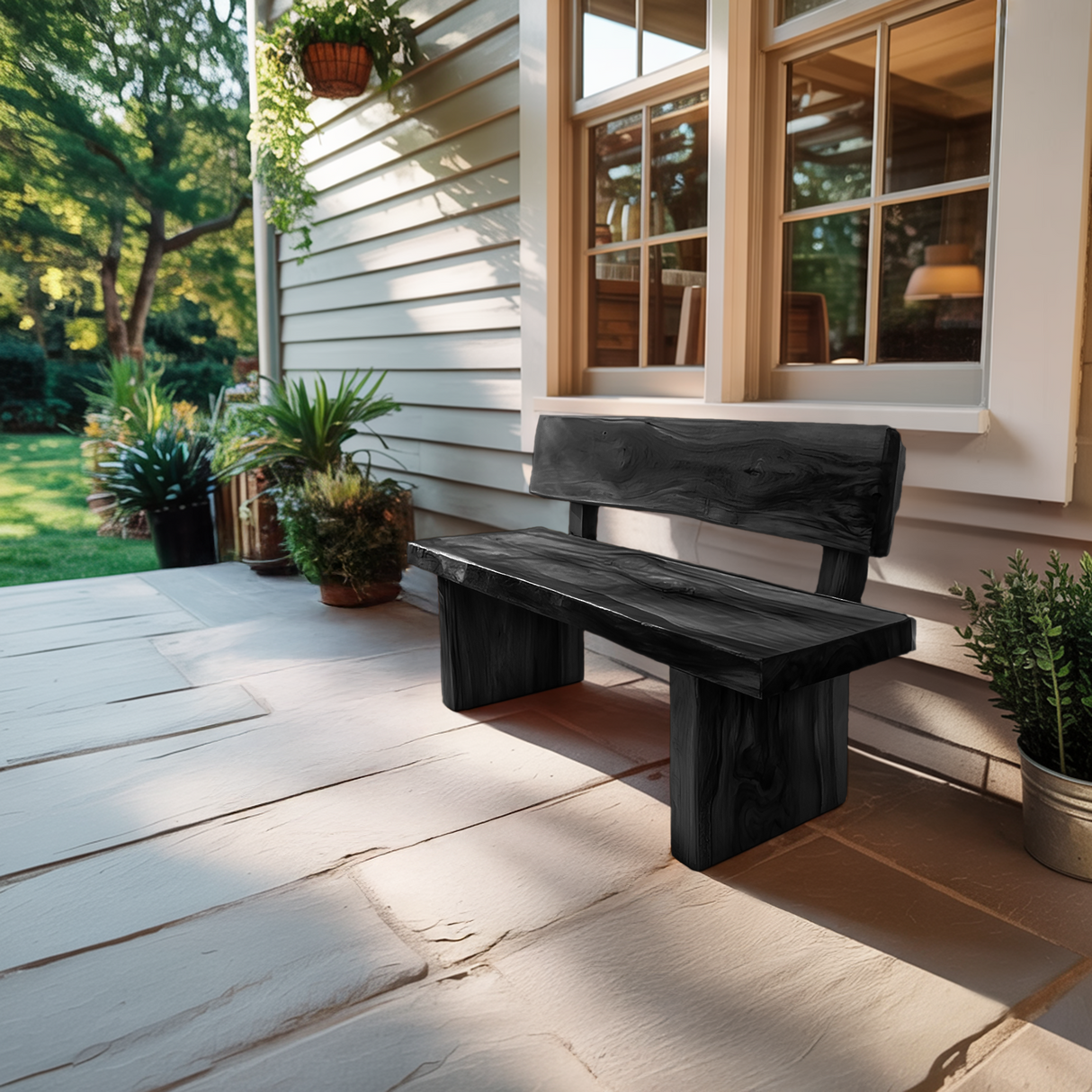 Handcrafted Outdoor Wooden Bench For Garden Or Patio