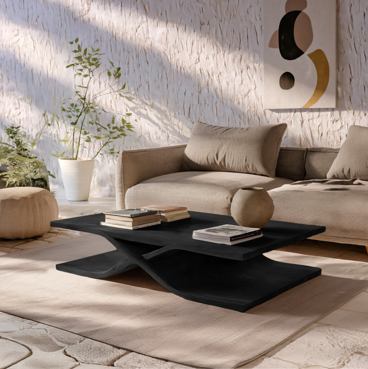 Modern Coffee Table Curved Layered Design For Living Room