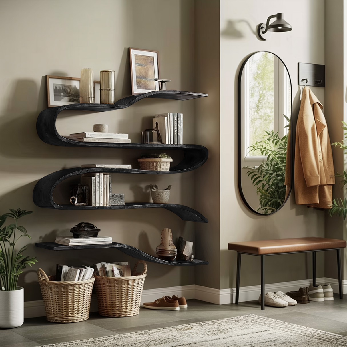 Industrial Natural Wood Kitchen Floating Shelf For Pantry Storage