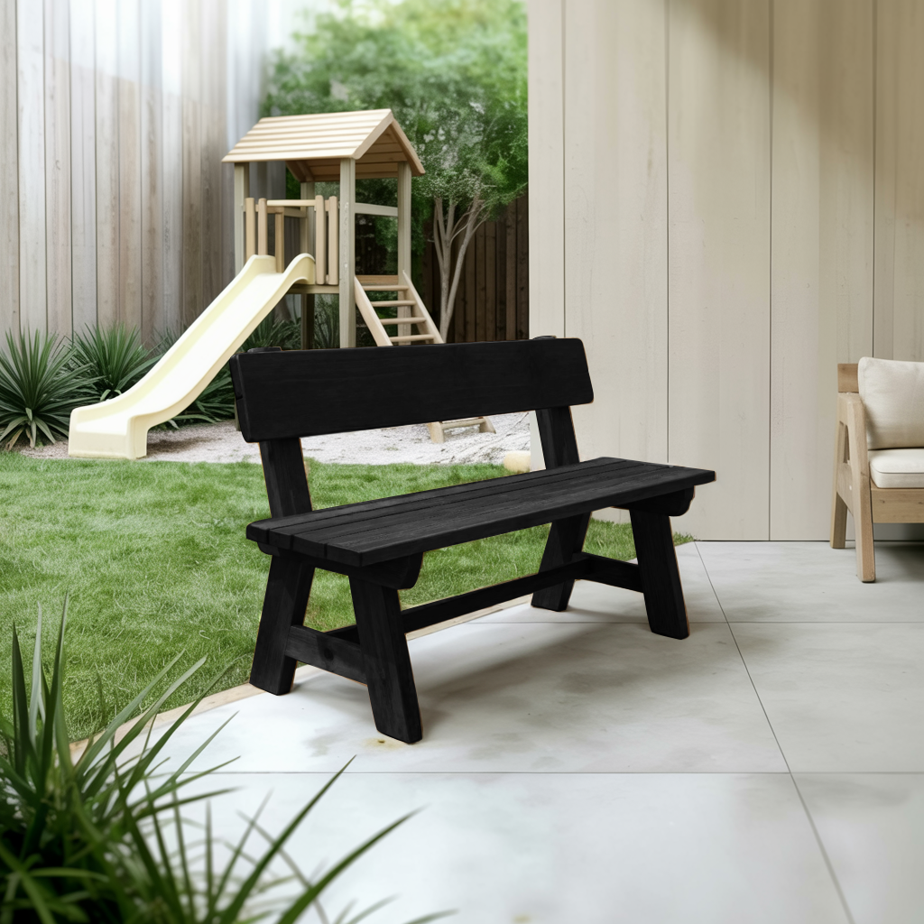 Rustic Garden Bench With Backrest For Patio Or Porch