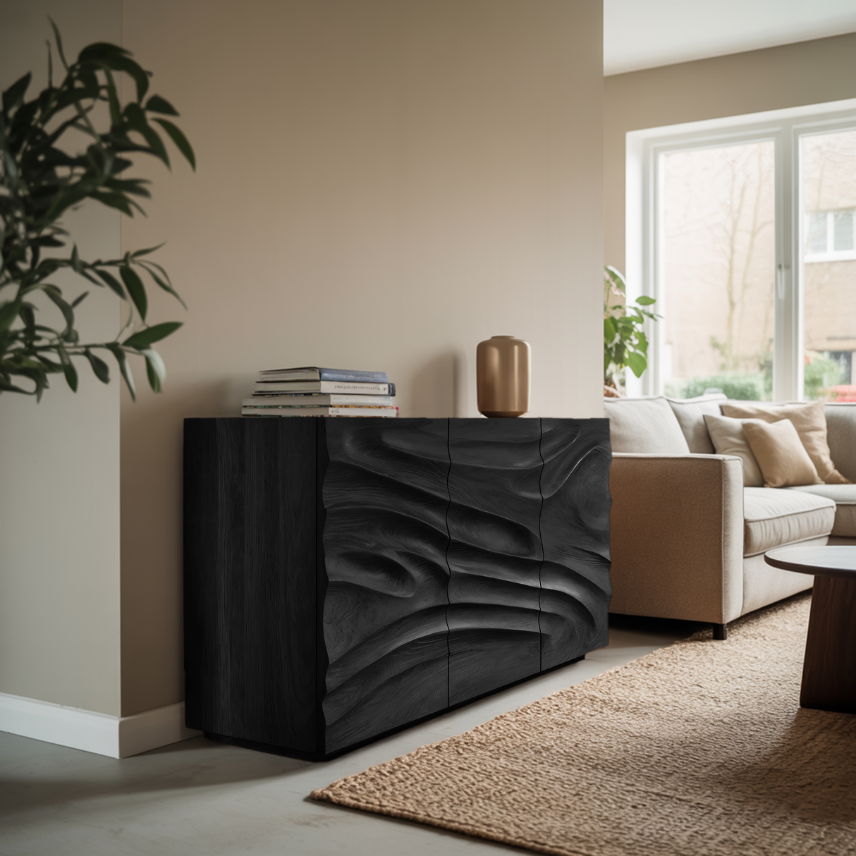 Artisan Sideboard Hand Carved Sculptural Design For Living Room