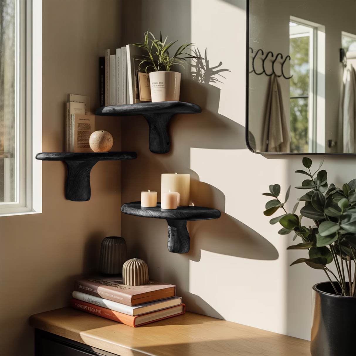 Handcrafted Live Edge Mushroom Shelf For Artistic Living Room Design
