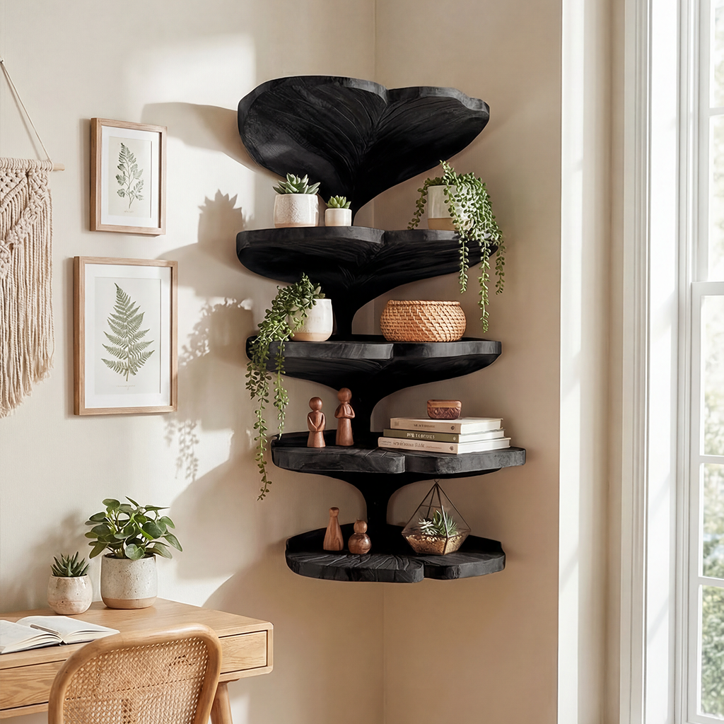 Mid Century Leaf Shape Corner Shelf Kitchen Wall Organizer