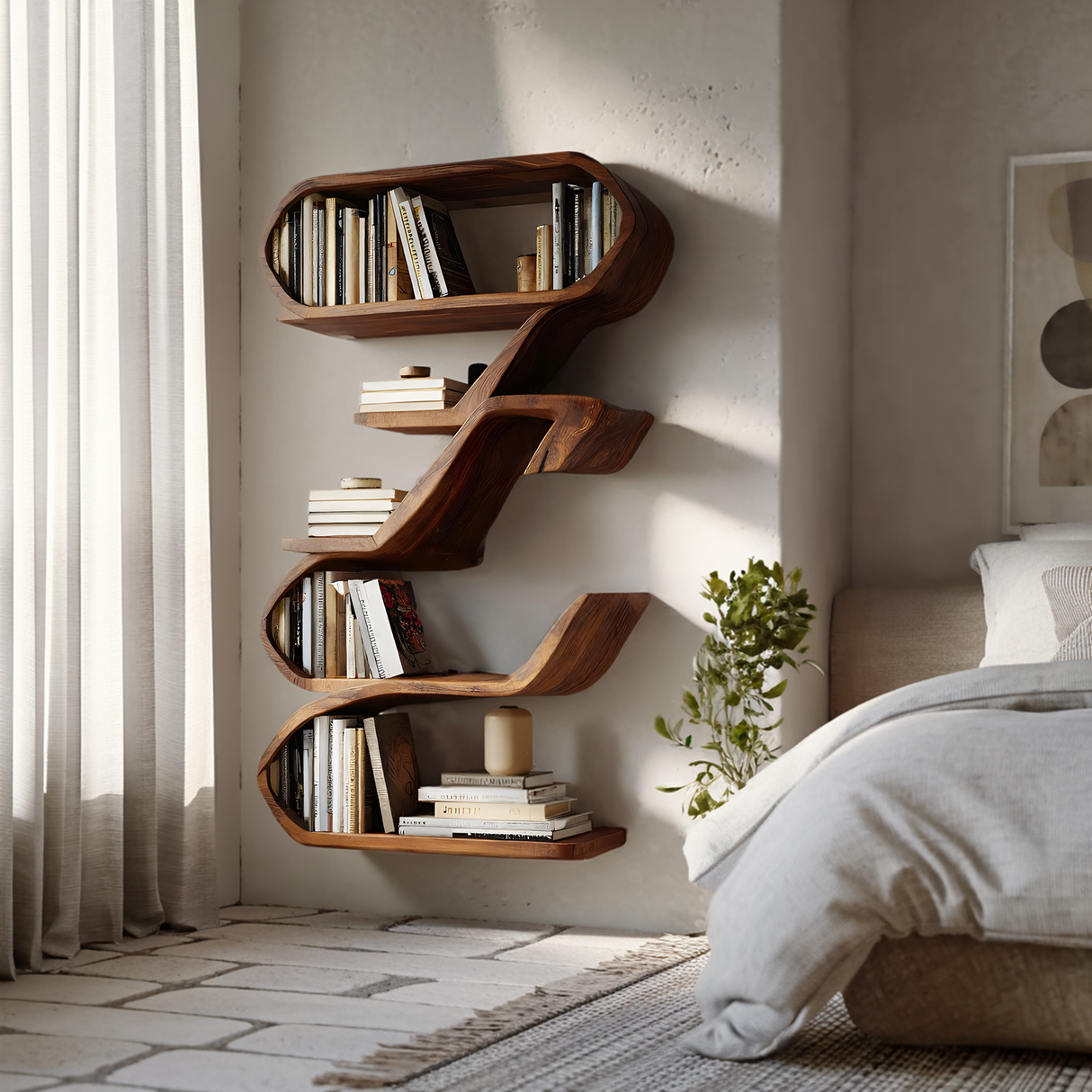 Modern Sculptural Wall Shelf For Living Room Display