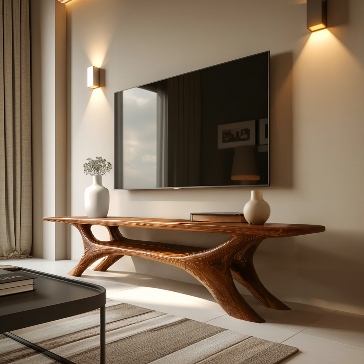 Modern Sculptural TV Cabinet For Living Room Accent