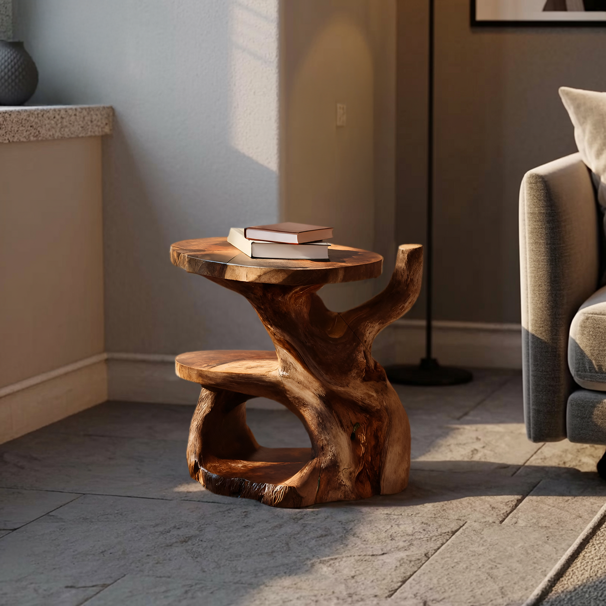 Elegant Side Table With Shelf Layered For Living Room