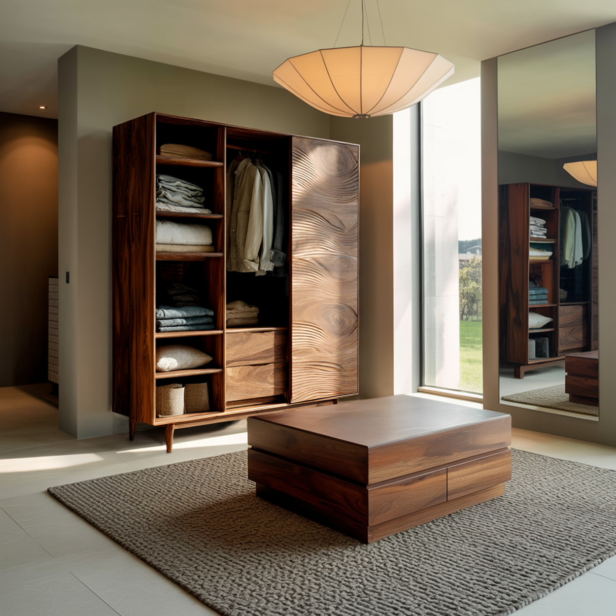 Minimal Wardrobe With Carved Front For Bedroom Space