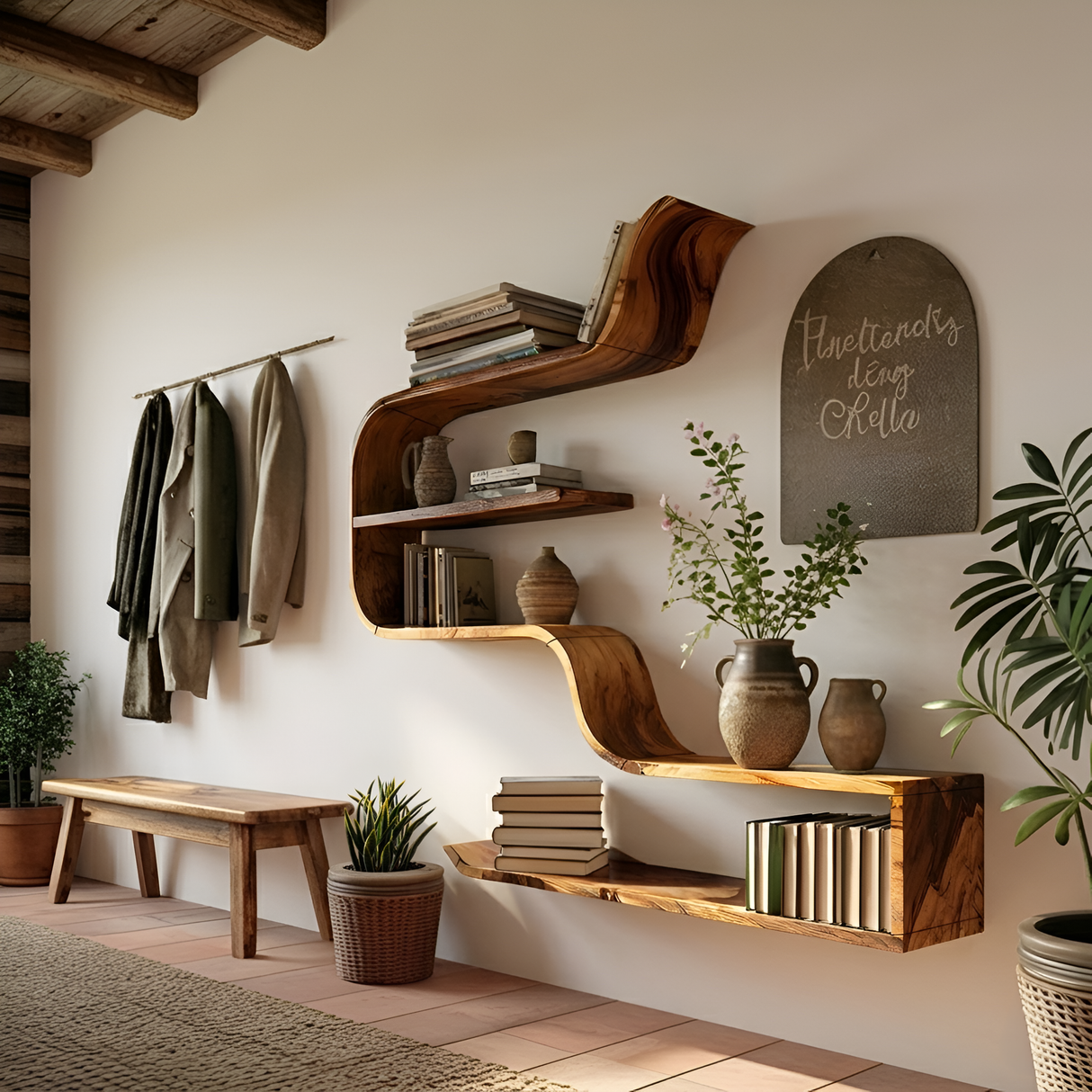 Handcrafted Wooden Entryway Organizer Shelf For Hallway Storage