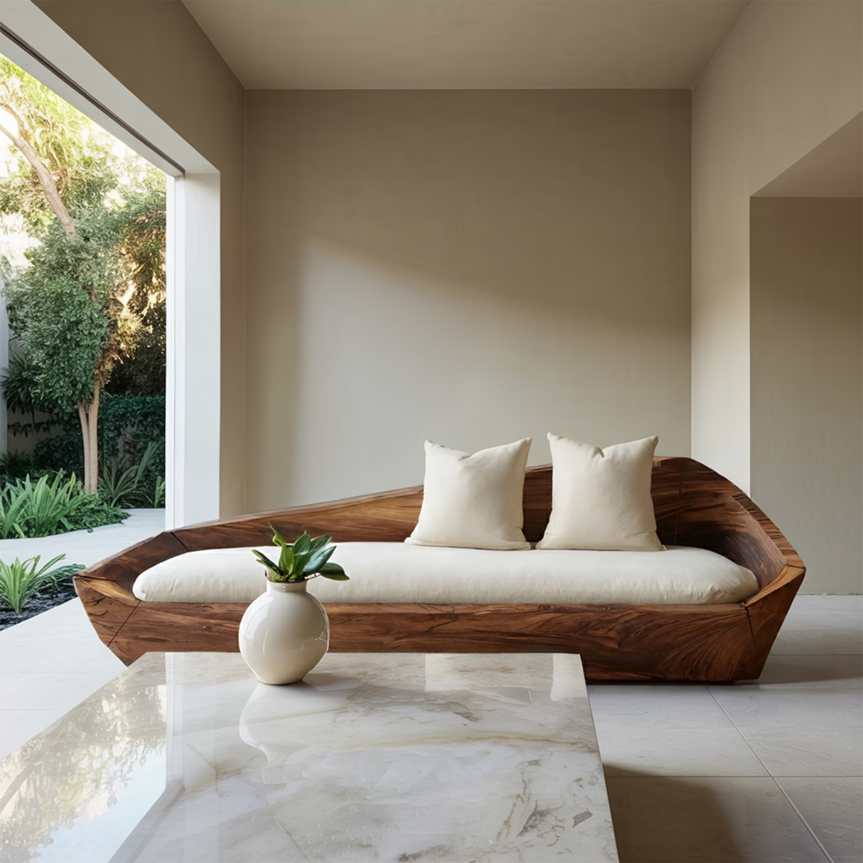 Modern Sculptural Wooden Sofa For Living Room Decoration