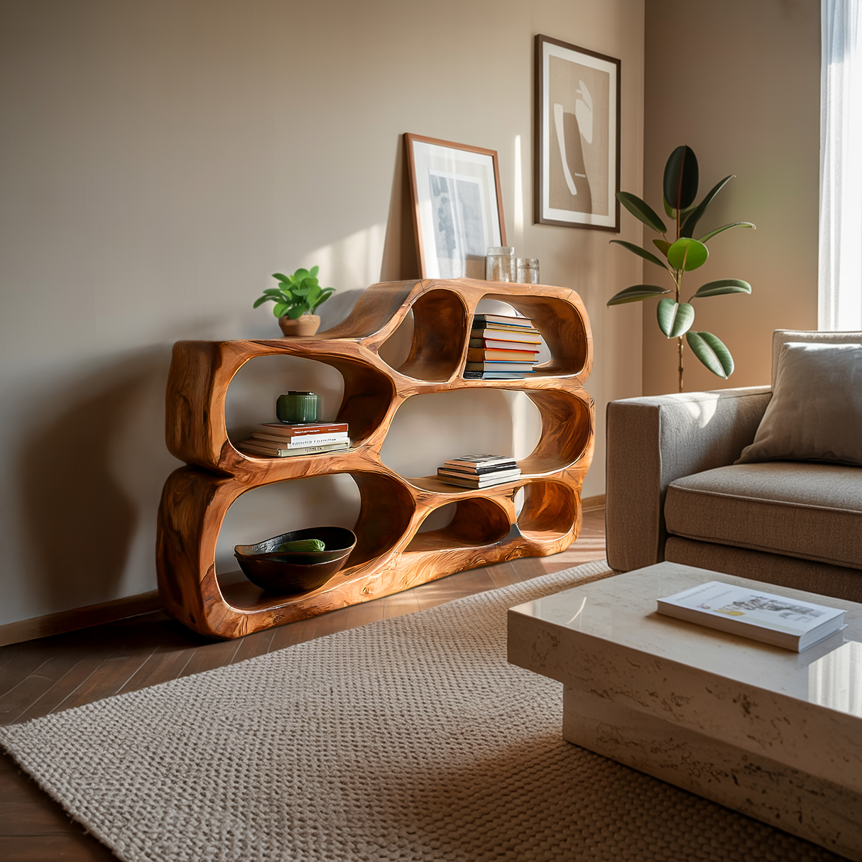 Artistic Curved Bookshelf For Living Room Styling
