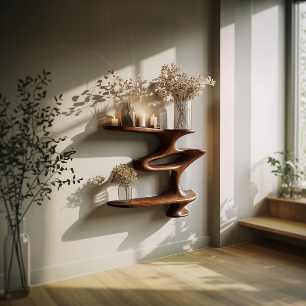 Mid Century Live Edge Wall Mount Shelf Living Room