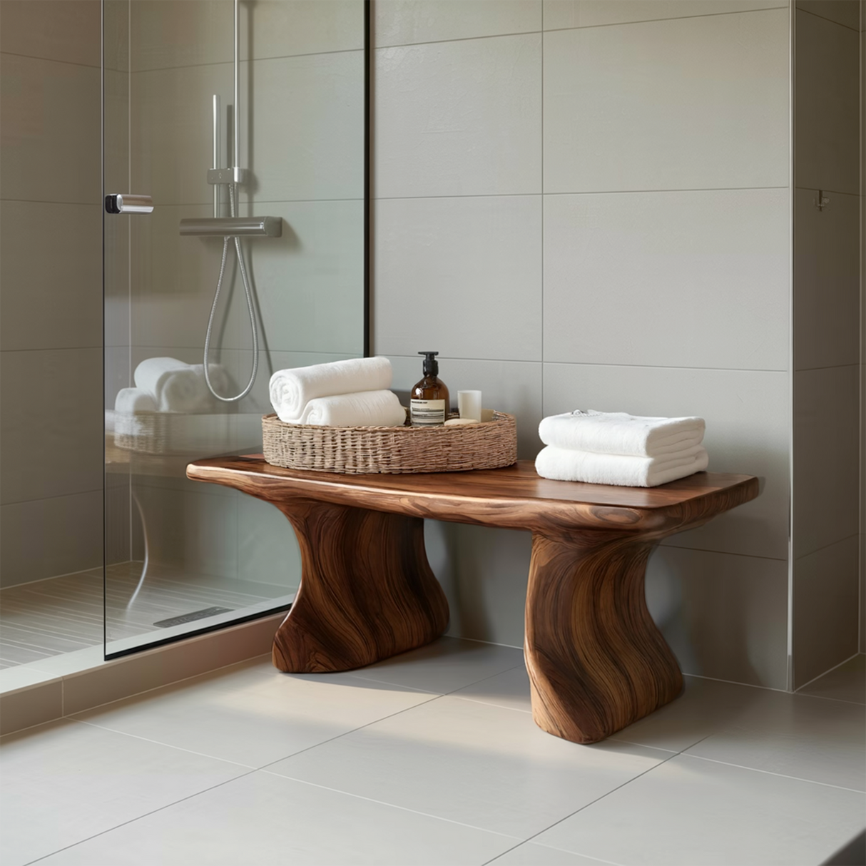 Modern Organic Curved Bath Bench For Bathroom
