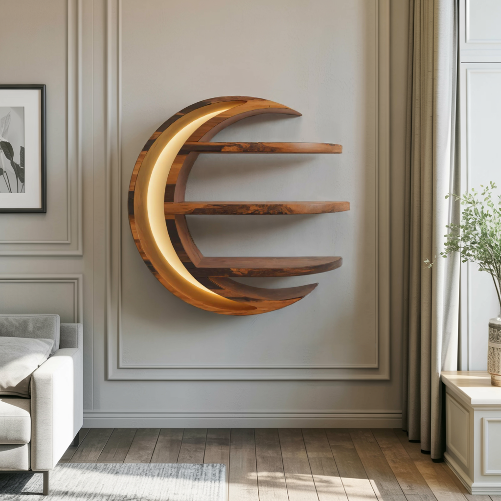 Modern Moon Shelf Crescent Wall Display For Bedroom And Nursery
