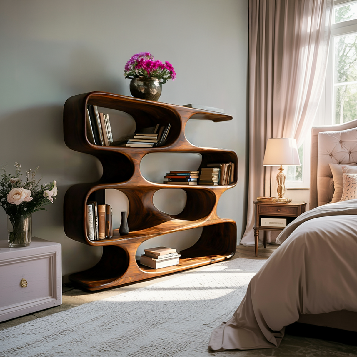 Modern Curved Bookcase For Living Room Decor