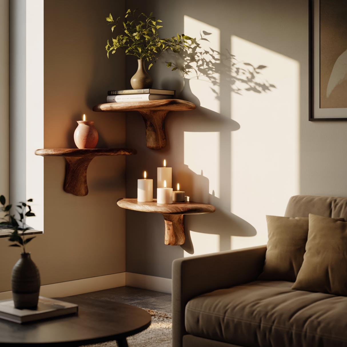 Handcrafted Live Edge Mushroom Shelf For Artistic Living Room Design