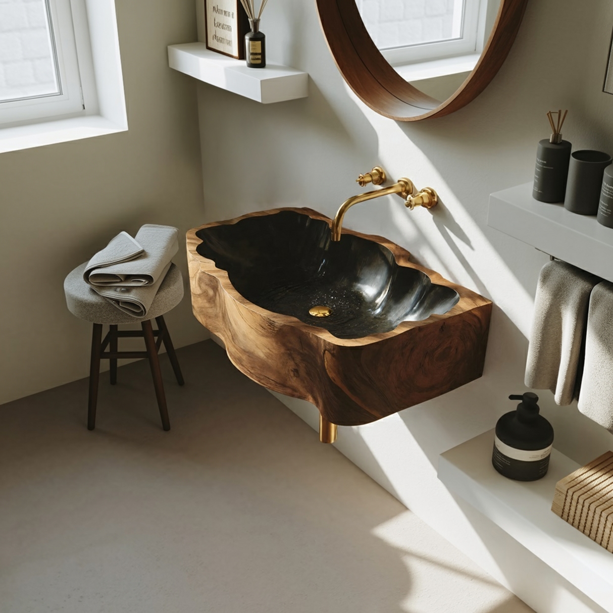 Mid Century Solid Wood Vanity Sink For Bathroom Interior Furniture Decor