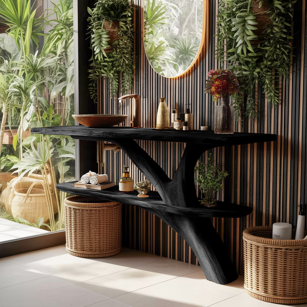 Mid Century Wooden Live Edge Bathroom Vanity For Luxury Home Decor