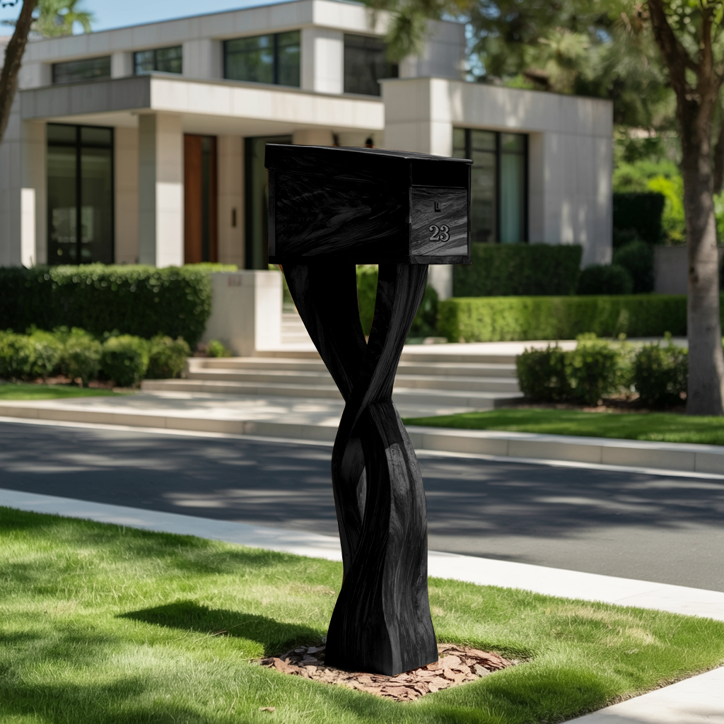 Modern Solid Wood Sculpture Mailbox For Garden Yard Decoration