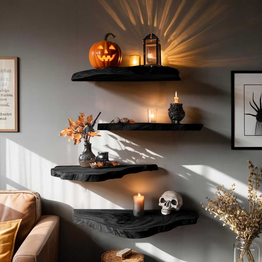 Farmhouse Wooden Floating Shelf For Furniture Decor Country Halloween Style