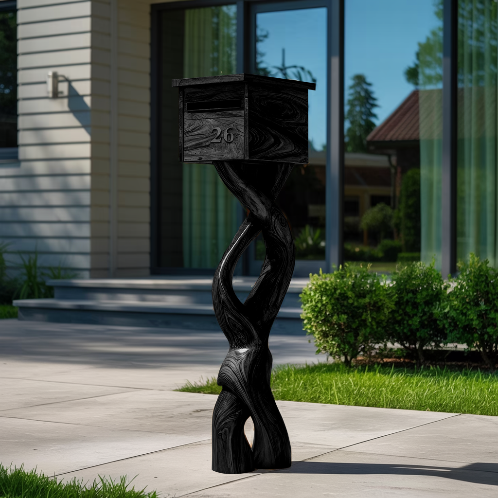 Farmhouse Solid Wood Sculpture Mailbox For Garden Furniture Decor