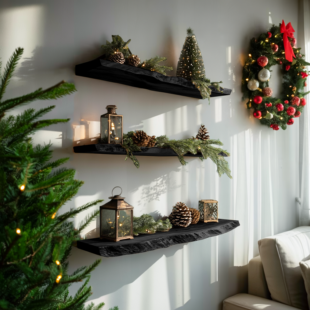 Handcrafted Solid Wood Floating Shelf For Festive Entryway Design
