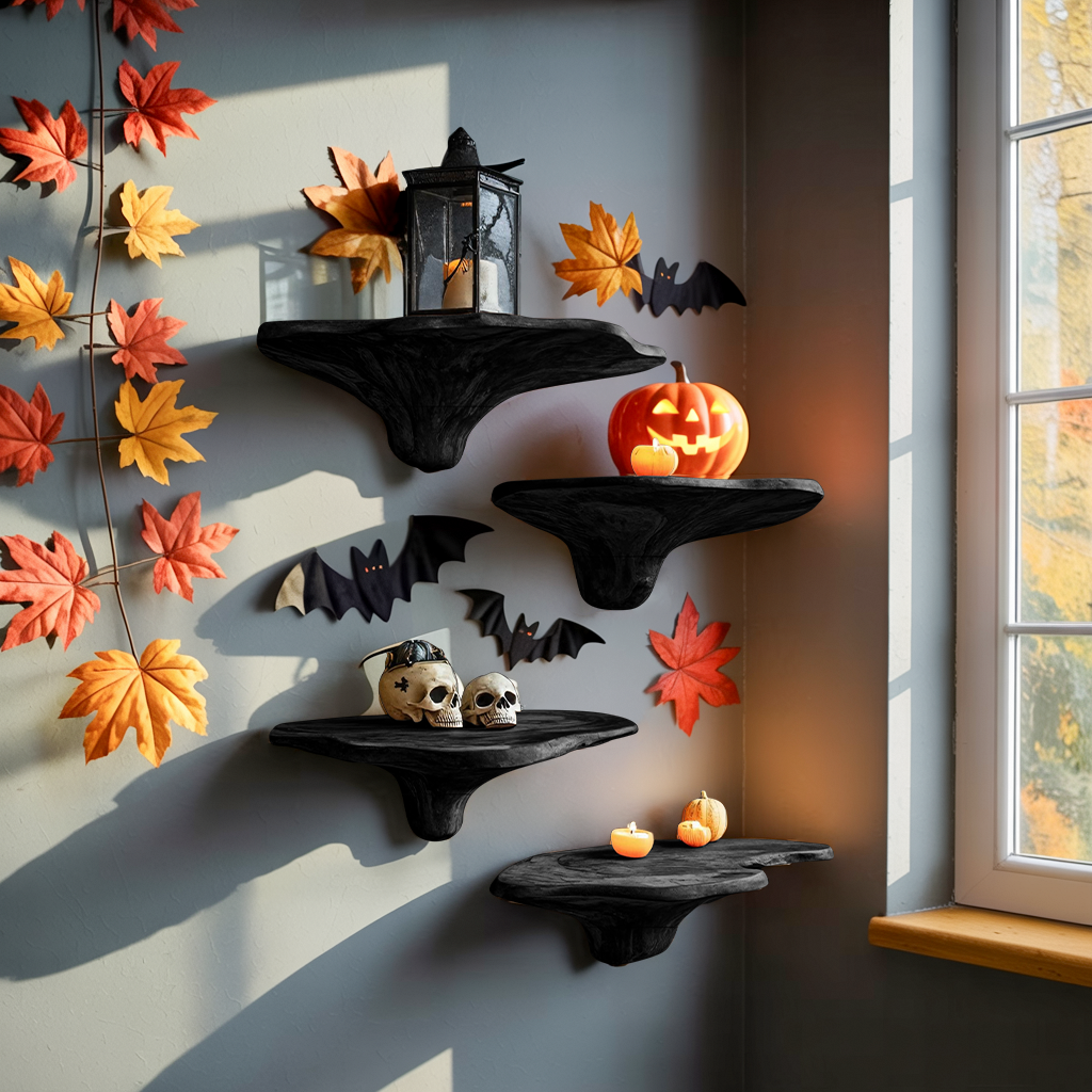 Modern Wooden Mushroom Shelf Halloween Furniture Decoration