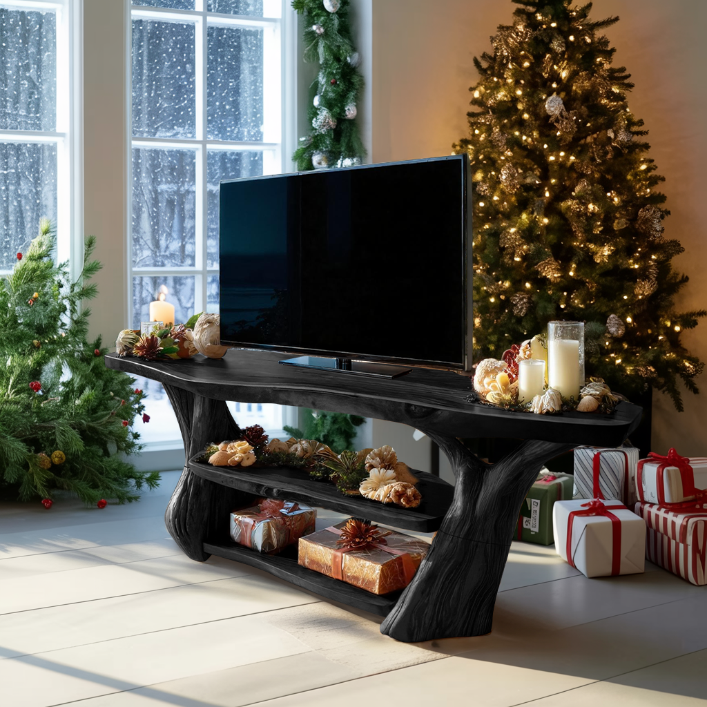 Modern Live Edge Entryway TV Stand For Cozy Christmas Decor