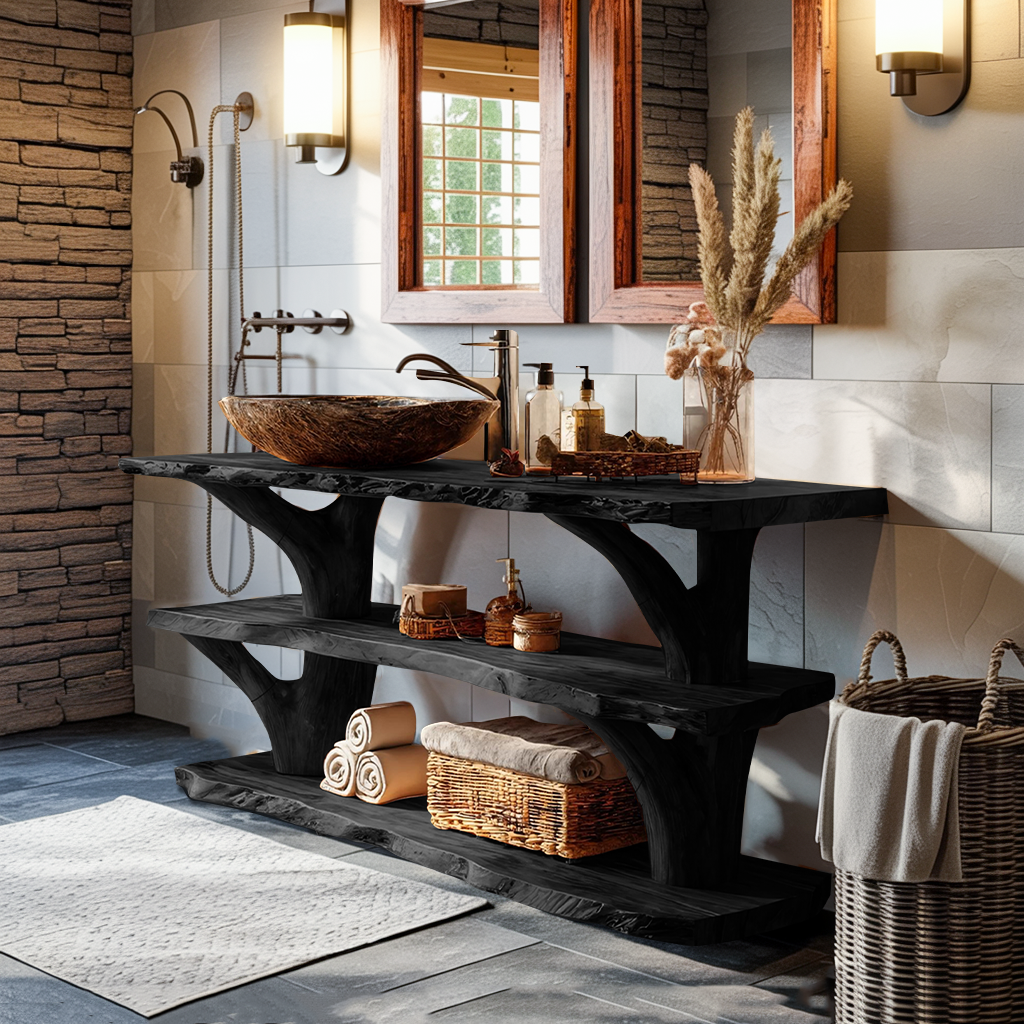 Handcrafted Solid Wood Bathroom Vanity For Luxury Bathroom Decoration