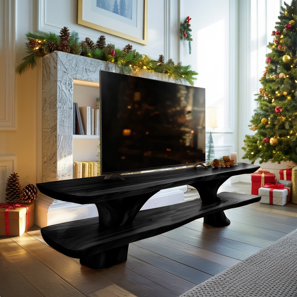 Farmhouse Wooden Live Edge TV Console For Winter Decor Style