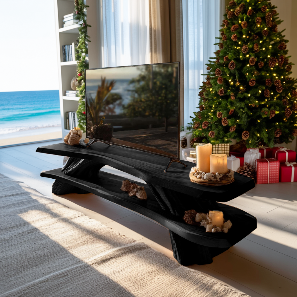 Farmhouse Solid Wood TV Console For Cozy Christmas Design