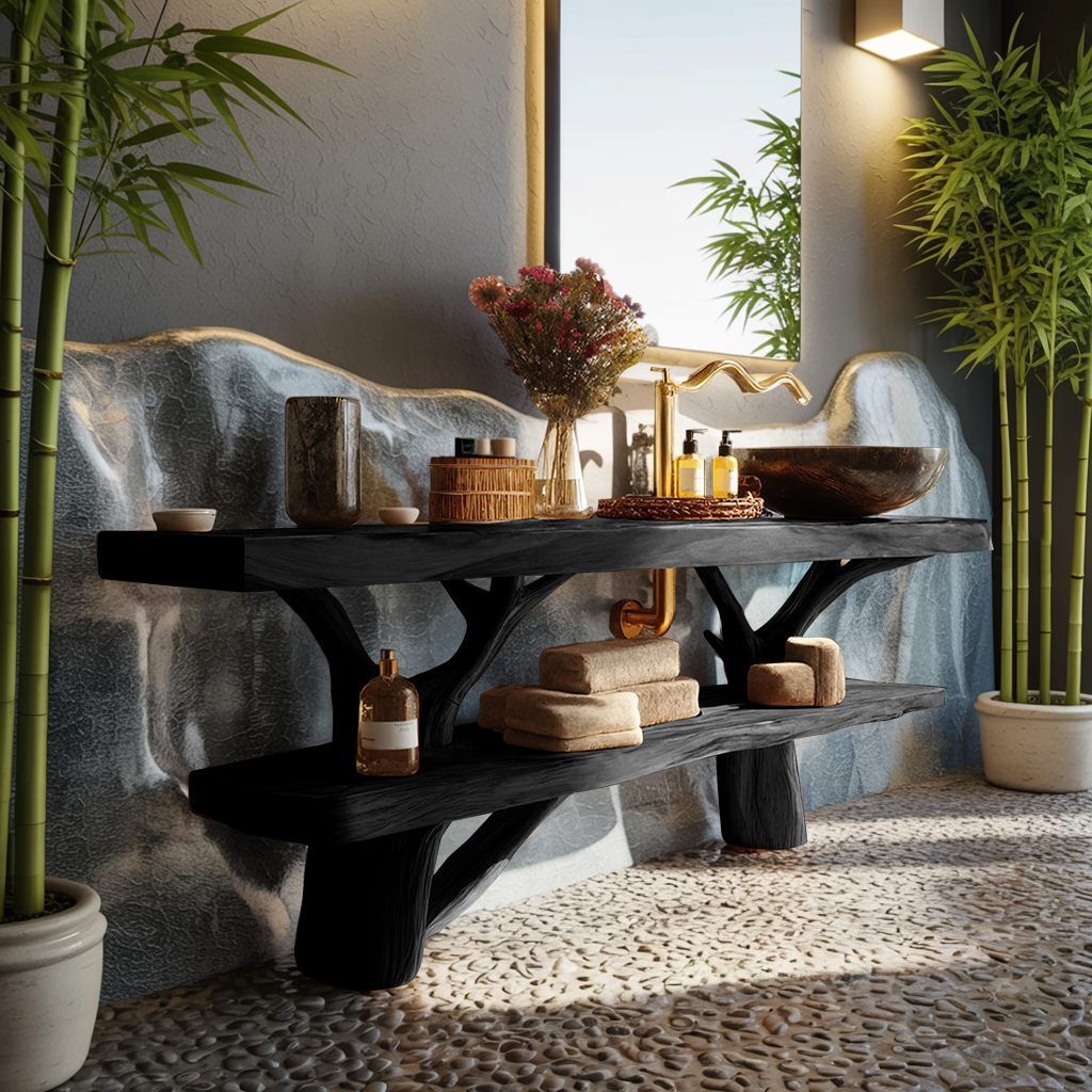 Mid Century Wooden Live Edge Bathroom Vanity For Elegant Bathroom Decor