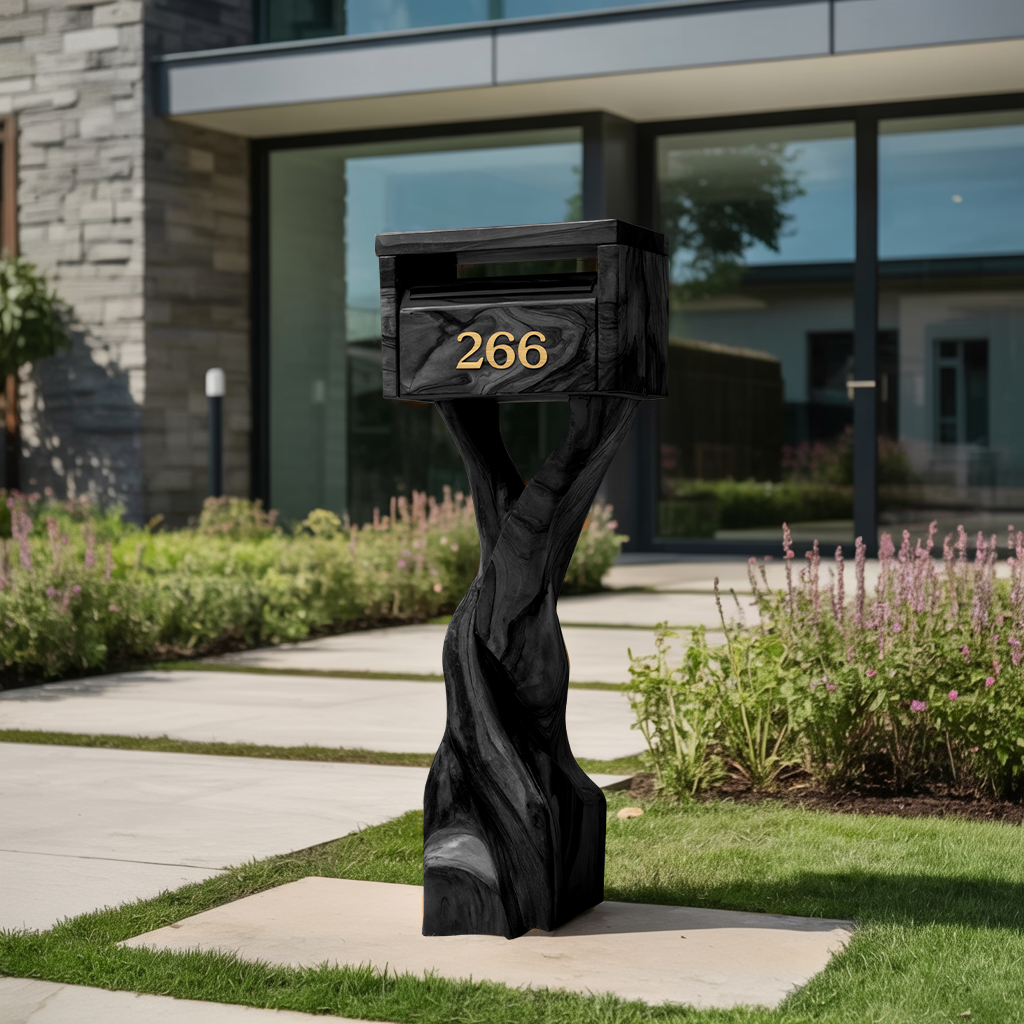 Farmhouse Wooden Sculpture Mailbox For Patio Rustic Garden Design