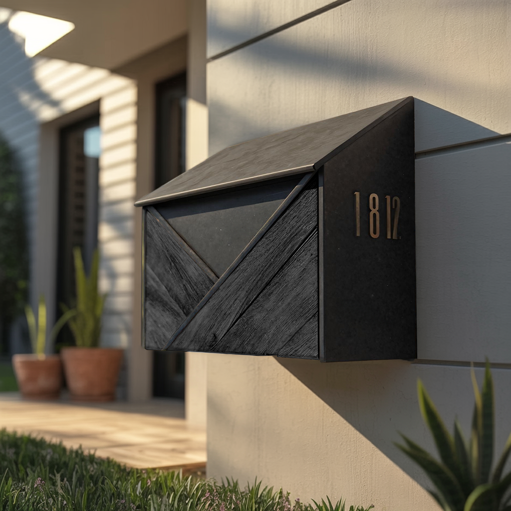Modern Wooden Sculpture Mailbox For Outdoor Furniture Yard Accent