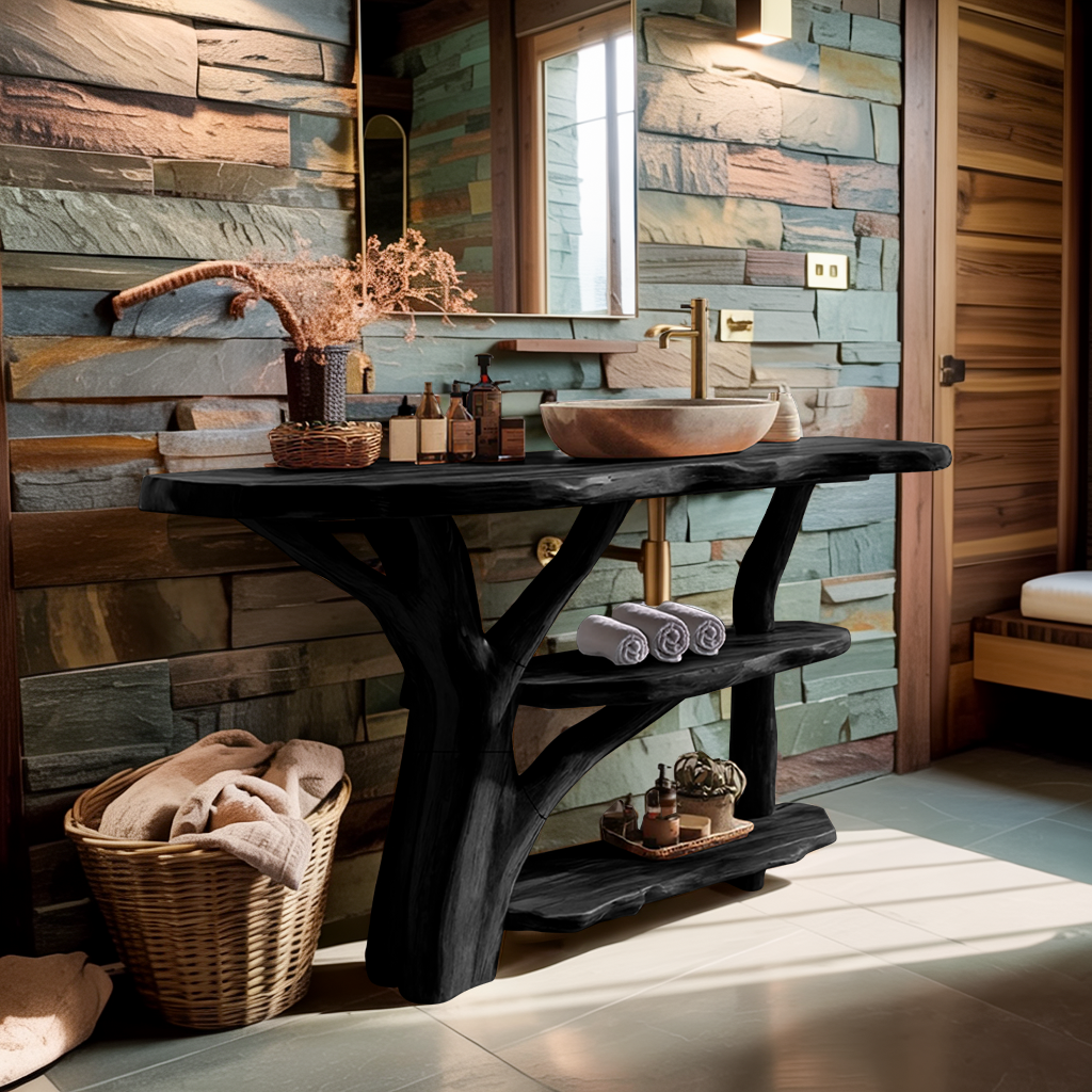 Modern Wooden Live Edge Bathroom Vanity For Stylish Furniture Design