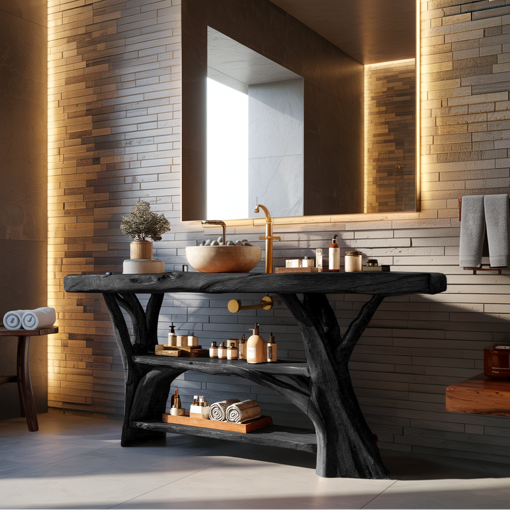 Handcrafted Wooden Live Edge Bathroom Vanity For Bathroom Furniture Decor
