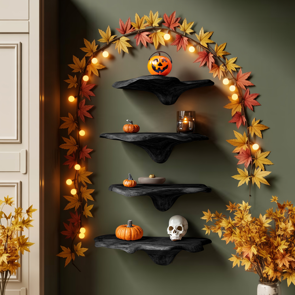 Handcrafted Live Edge Mushroom Shelf For Halloween Entryway