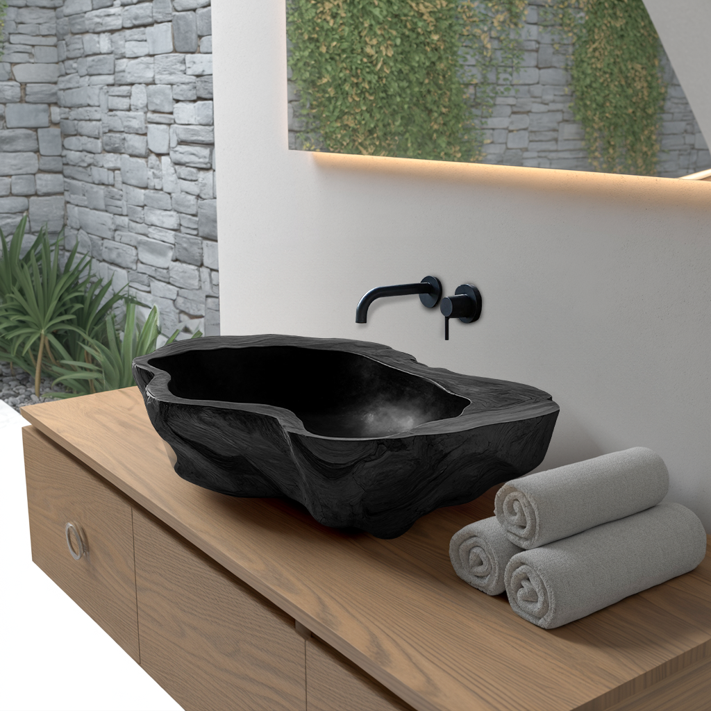 Handcrafted Mid Century Wood Wash Basin For Bathroom