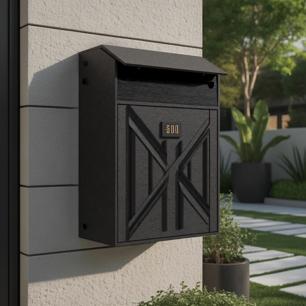 Farmhouse Wooden Sculpture Mailbox For Outdoor Rustic Furniture Style