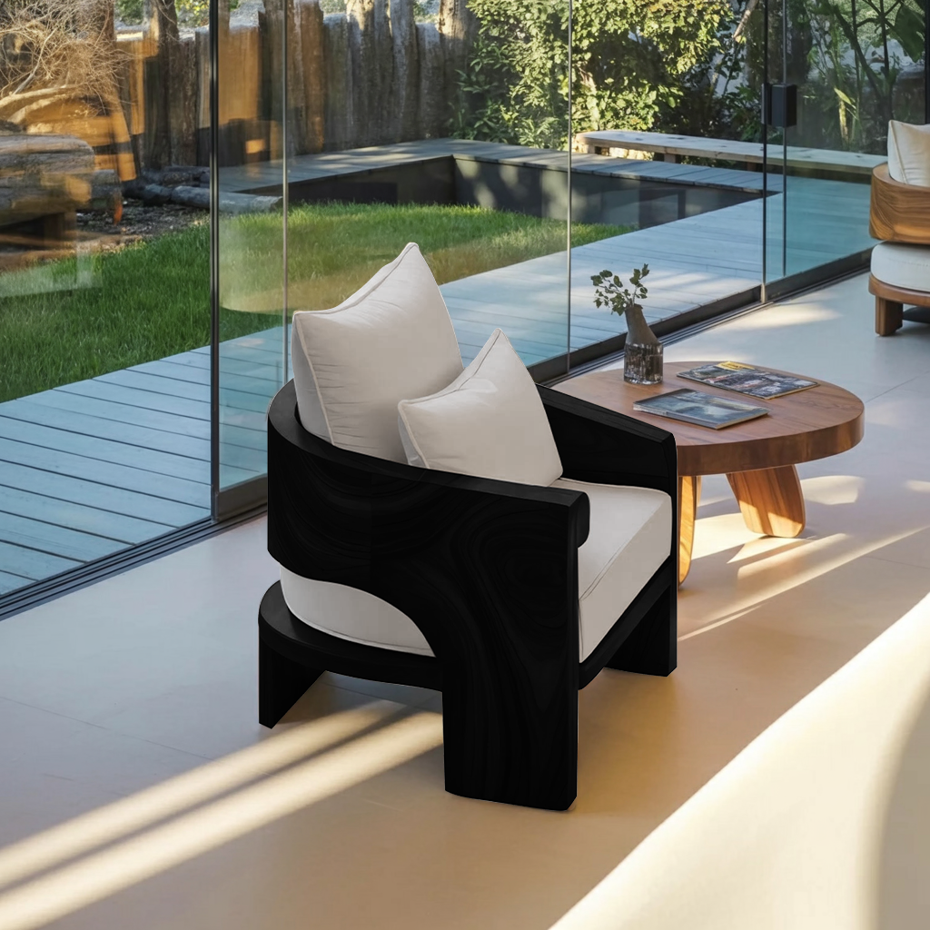 Curved Outdoor Wood Lounge Chair For Patio Or Balcony